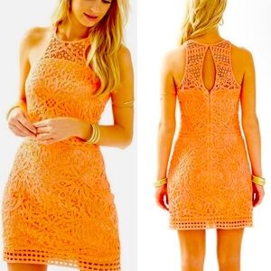 J607. Lilly Pulitzer Jaimie Cantaloupe Knit Crochet Lace Panels Shift  XS NWOT